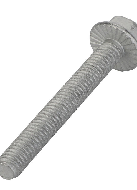A metallic hex bolt, specifically the AGCO | Hex Flange Head Machine Screw - Acw1057970, featuring a partially threaded shank and an integrated washer head is displayed on a white background. No current product description information is available.