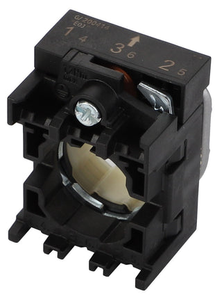 An AGCO industrial electrical switch component in black, featuring numbered slots labeled 1 through 6 designed for wiring connections. This product is identified as the AGCO | WARNING DECAL - ACP0540430; however, no additional product description information is available.