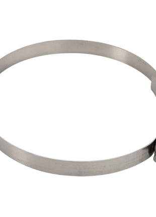 The AGCO | CLAMP - AG522376 is a silver metal hose clamp with an adjustable screw mechanism, designed to provide a secure fit and easy installation.