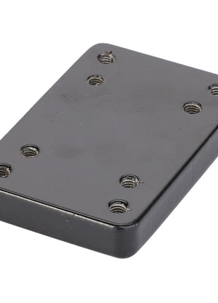 The AGCO Plate - Acw3478710 is a black rectangular metallic component featuring eight screw holes, likely designed as a mounting plate or mechanical part.