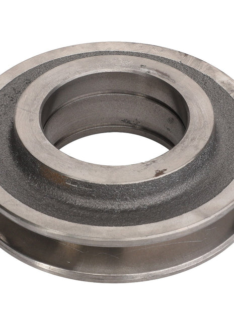 Introducing the AGCO PULLEY, TENSIONER - D26745185: a premium silver metal wheel hub characterized by its textured surface and central hole, designed specifically for automotive applications. Note: Detailed product description information is currently unavailable.