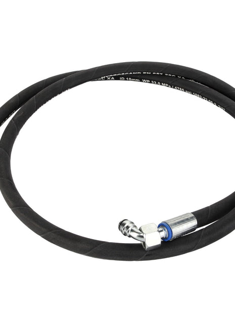 Image of the AGCO Hose - Acw0881950, a black rubber hose with metal connectors at both ends, forming a loop. The hose appears to be flexible and is commonly used for hydraulic or pneumatic systems. No specific dimensions are provided.