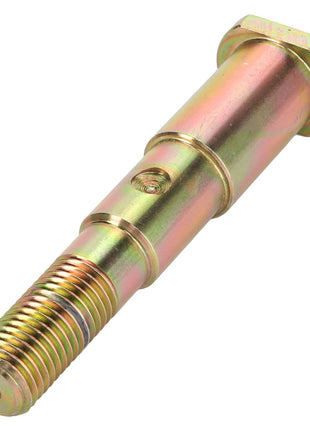 The AGCO Pin - Acp0233130 from renowned brand AGCO is a unique metallic bolt with both threaded and smooth sections, a hole in the middle, and a hexagonal head. No existing product description captures its distinct design.