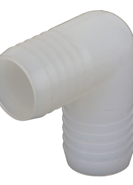The AGCO | ELBOW - AG007145, a compact plastic elbow connector with ribbed ends, is designed for joining pipes at a 90-degree angle. Ideal for various applications, this product ensures secure connections. For more information or ordering support, please contact our customer service team.