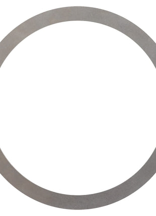A flat, circular AGCO SHIM - F743300020700 metal washer with a large inner diameter and a thin outer edge, viewed against a plain white background, offers no specific SEO keywords to extract due to its minimalistic description.