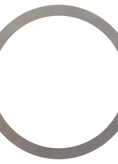 A flat, circular AGCO SHIM - F743300020700 metal washer with a large inner diameter and a thin outer edge, viewed against a plain white background, offers no specific SEO keywords to extract due to its minimalistic description.