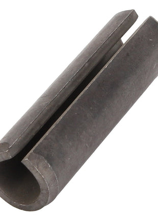 Close-up of the AGCO Split Pin - D42625100, a cylindrical metal pin featuring a longitudinal split, slightly tapered ends, and a dark finish.