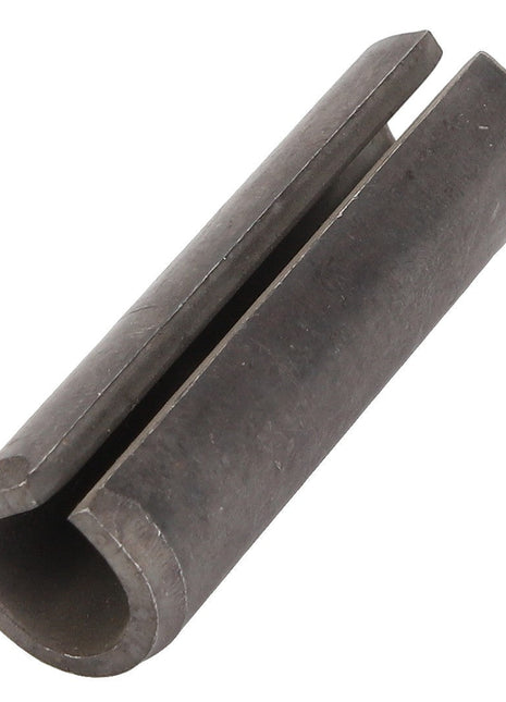 Close-up of the AGCO Split Pin - D42625100, a cylindrical metal pin featuring a longitudinal split, slightly tapered ends, and a dark finish.