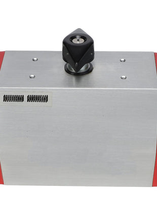 The AGCO | ACTUATOR - AG331616 is a rectangular metallic device equipped with a valve lever and red end caps, along with a spring and several screws. Please note that no current product description information is available.