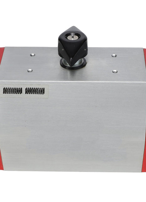 The AGCO | ACTUATOR - AG331616 is a rectangular metallic device equipped with a valve lever and red end caps, along with a spring and several screws. Please note that no current product description information is available.