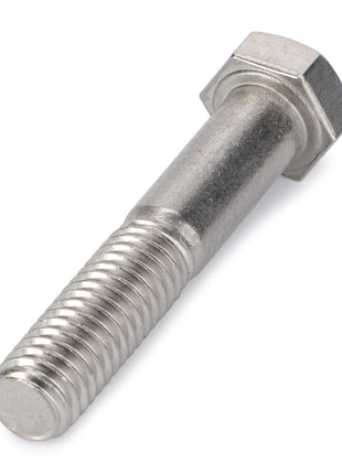 A close-up image of the AGCO | HEXAGONAL HEAD BOLT - AG515139, featuring a hexagonal head and a fully threaded shank, perfect for securely fastening materials.