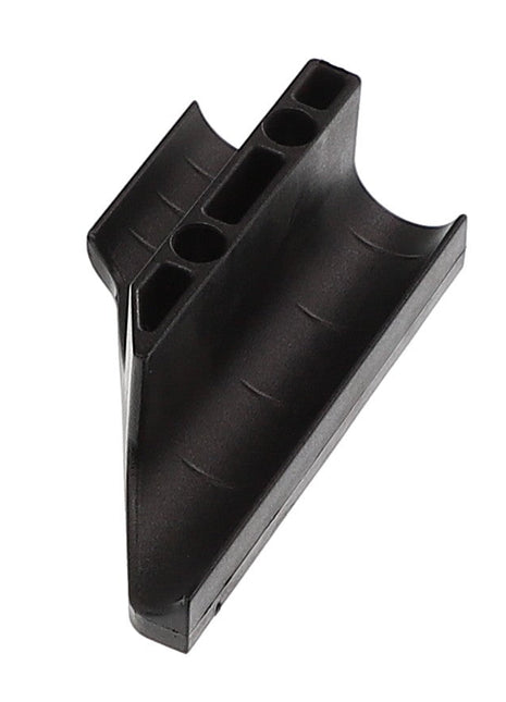 A sleek, black plastic component with an angular design and multiple holes and grooves, likely part of a sophisticated assembly, branded as AGCO | RIGHT HAND CLAMP - AL5215052.