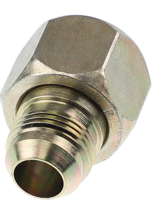 A metallic hexagonal pipe fitting with a smooth, threaded end. Product: AGCO | ADAPTER - AG562502 by AGCO. Product Description Not Available.