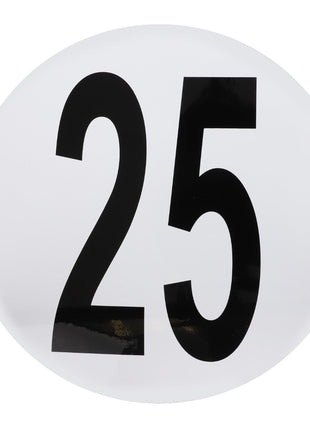 A white oval sign with the number 25 in large black font from AGCO's Decal line, specifically model Acw2096250. No current product description information is available.