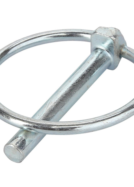 The AGCO Clevis Pin - Acp0204130 is a silver metal linchpin featuring a circular loop and straight shank, ideal for securing equipment components.