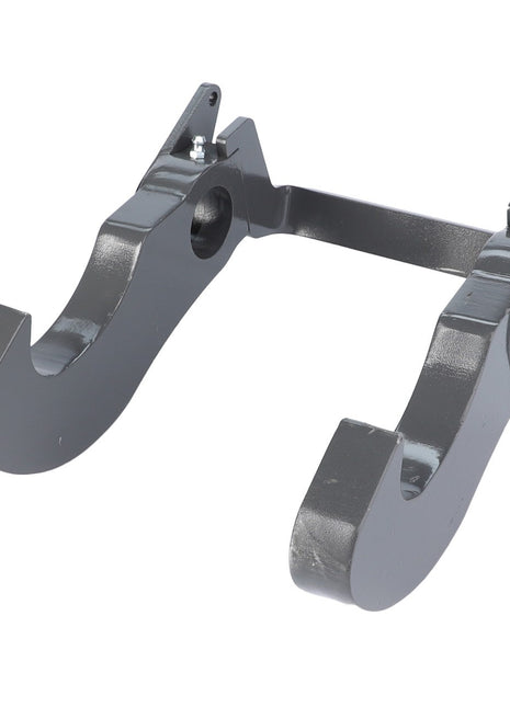 No current product description available for the AGCO Hook - Acw016732D, a metal coupling hitch for heavy equipment featuring two curved hooks and a connecting bar.