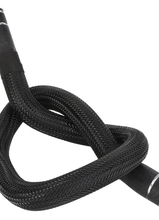 A black, flexible, braided hose identified as the AGCO | Coolant Hose - Acw550773A is twisted and coiled against a plain white background.