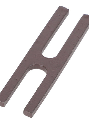 The AGCO | STOP PLATE - ACP0307060 is a metal alignment tool with a flat body and two prongs separated by a U-shaped cutout in the middle. For further product description or assistance with ordering, please reach out to our support team.