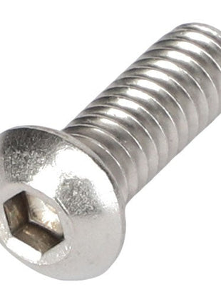 At present, no product description information is available for the AGCO HEX SOCKET BUTTON HEAD BOLT - AG521048 by AGCO, a stainless steel screw with a shiny finish, featuring a hexagonal drive and a threaded body.