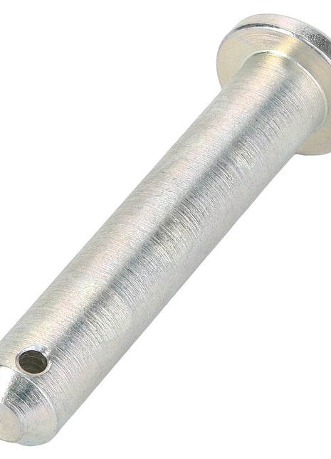 A close-up image of the AGCO Pin - Acw1700720, a precise metallic cylindrical rod with a hole near one end and a flat circular head on the opposite end, from the brand AGCO.