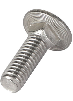 A single AGCO CARRIAGE BOLT - AG332386, featuring a round head and threaded shaft, is positioned on a white background. No current product description information is available.
