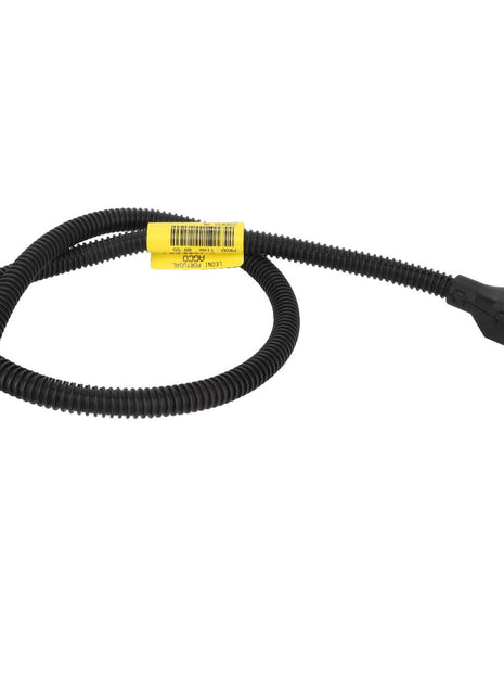 The AGCO Harness - Acx2548390 features a coiled wiring design with a yellow label and distinctive connectors, one in gray and the other in black.