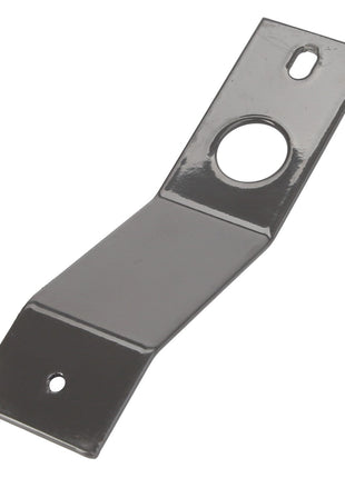 The AGCO | BRACKET - D28385127 is a metal bracket with one circular hole, one oval hole, and one rectangular edge, designed for mounting or support purposes. No further product description information is available at this time.