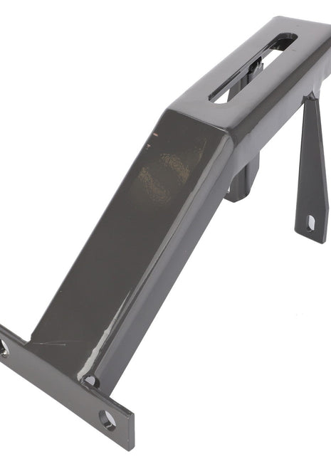 Introducing the AGCO | BRACKET - D28480245, a robust metal bracket from AGCO featuring two triangular support arms and a central opening, expertly designed for secure mounting.