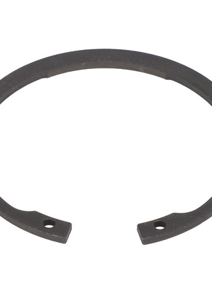 The AGCO Lock Washer - Fel107385, commonly referred to as a metal circlip or retaining ring, features two holes near each end and is designed to secure components onto a shaft or within a bore. More detailed product descriptions are currently unavailable.