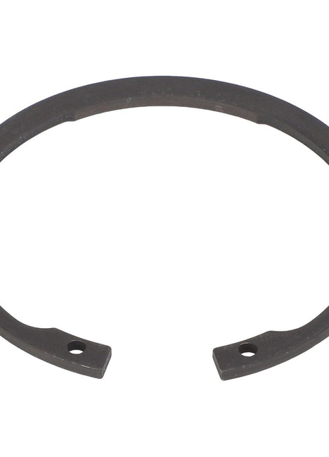 The AGCO Lock Washer - Fel107385, commonly referred to as a metal circlip or retaining ring, features two holes near each end and is designed to secure components onto a shaft or within a bore. More detailed product descriptions are currently unavailable.