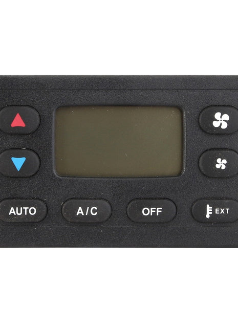 The AGCO Control Panel Air Conditioner (model D28782955) by AGCO is a black rectangular electronic control panel featuring a small display screen and seven buttons labeled AUTO, A/C, OFF, EXT, along with symbols for fan speed and temperature adjustment. Currently, no additional product description information is available for this device.