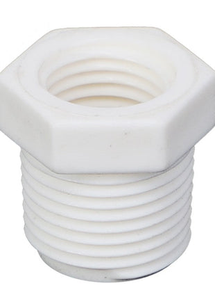 Introducing the AGCO | HEX BUSHING - AG561484, a high-quality white plastic hex bushing with threaded ends from the trusted brand AGCO.