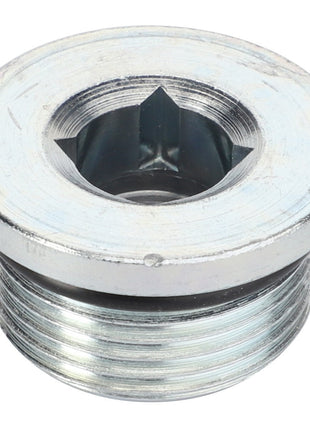 The AGCO Screw - F339300020070 is a metallic threaded plug with a recessed hexagonal socket head, ensuring secure and easy installation.