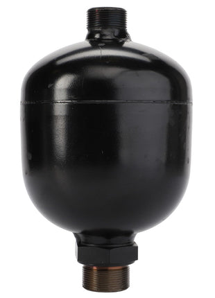 The AGCO Accumulator - Acp0383010 is a black cylindrical metal expansion tank featuring threaded connectors on both ends, commonly utilized in plumbing and heating systems. No current product description available.