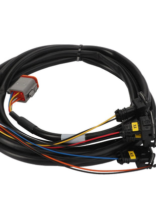 A coiled wiring harness, branded AGCO, featuring multiple colored wires terminating in connectors, including a silver-gray connector with an orange edge. This product is identified as AGCO | HARNESS - AL5102201. No current product description information is available.