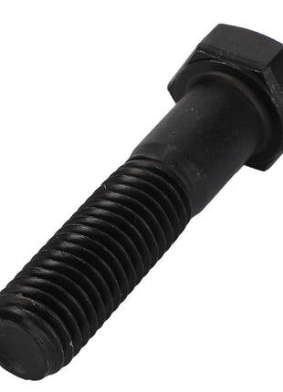 Close-up of the AGCO Hexagonal Head Bolt - Acx3105370, featuring a black metal finish with a hexagonal head and threaded body, meticulously captured against a plain white background.