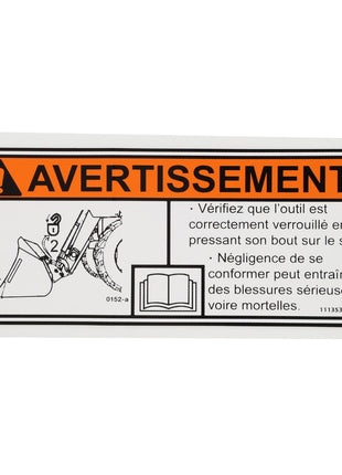 AGCO | DECAL - AL11135318 sign with information in French to properly lock a tool by pressing its end on the ground. Negligence may cause serious or fatal injuries.