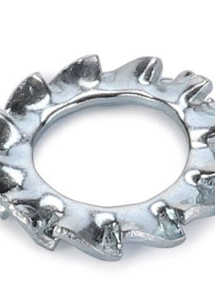 Product Name: AGCO | Washer - La10615479. A shiny, circular metal lock washer with jagged teeth on its outer edge.