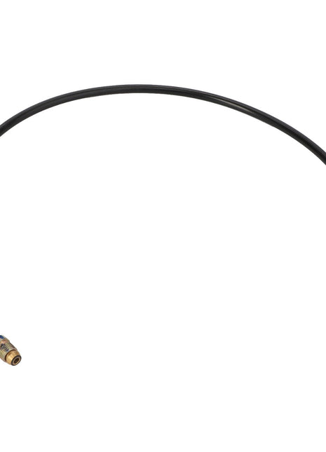 The AGCO Fuel Pipe - Acp0500870 by AGCO is a versatile black hose equipped with a durable metal fitting on one end and a sleek, black cylindrical tip on the other, ensuring maximum flexibility and reliability.