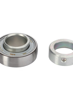 The AGCO Ball Bearing (model D41713300) and its corresponding cylindrical housing, both meticulously crafted to adhere to strict engineering material specifications, are displayed side by side against a plain white background.