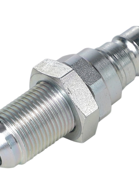 The AGCO | QUICK COUPLER - AL5044978 by AGCO is a metallic hose fitting featuring threads on one end and a hexagonal nut in the middle for easy tightening, compatible with quick couplers.