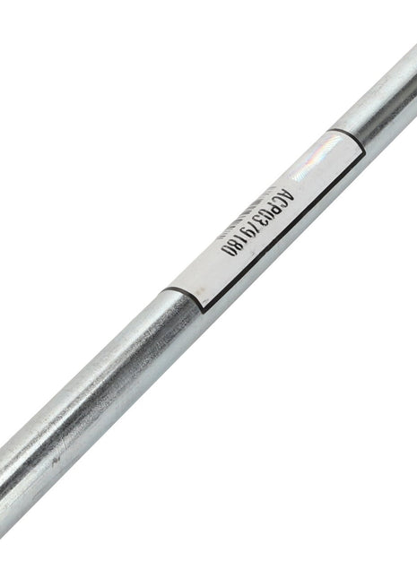 A product named "AGCO | Pin - Acp0379180" by the brand AGCO, which features a silver metallic cylindrical rod with flat ends and a label marked with text, is shown against a white background.