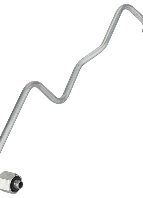 The AGCO Tube - Acw109039A is a silver metal pipe featuring several bends and connectors on both ends, currently lacking a detailed product description.