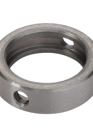 The AGCO | RING - D28782758 by AGCO is a metal ring featuring three precisely drilled holes positioned around its circumference, offering versatility for various applications.