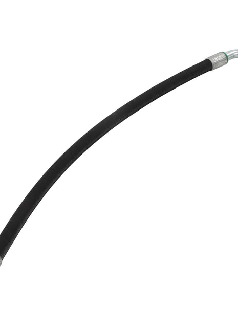 Introducing the AGCO | Hydraulic Hose - Acw9116180 by AGCO: a high-performance, abrasion-resistant black hydraulic hose equipped with metal fittings on both ends—one straight and one angled.