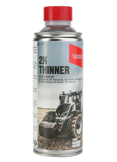 A metal can of AGCO | Thinner - Acp0364730 with a red cap. The label features an image of a tractor and text detailing its applications for various thinning needs. Perfect for achieving the right consistency in your projects.