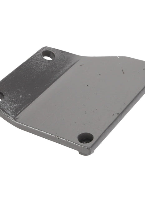 The AGCO | BRACKET - AL10391545 is a rectangular grey metal bracket featuring four bolt holes and a slightly raised edge on one side. There is no available information about its specific use.