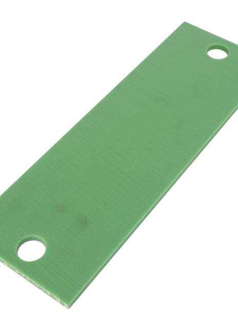Currently, no product description information is available for the AGCO | PLATE - AL1215237, a green rectangular object with two round holes at each end.