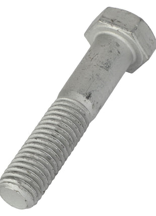 Close-up of an AGCO Hexagonal Head Bolt - AG560870 in silver metal, featuring a hexagonal head and threaded shaft, ideal for fastening materials. No current product description information is available.