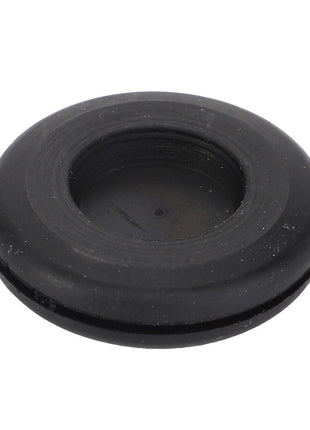 Product Description: The AGCO GROMMET - V30145700 is a circular black rubber grommet featuring a central hole and a groove around its circumference, designed by the reputable brand AGCO.